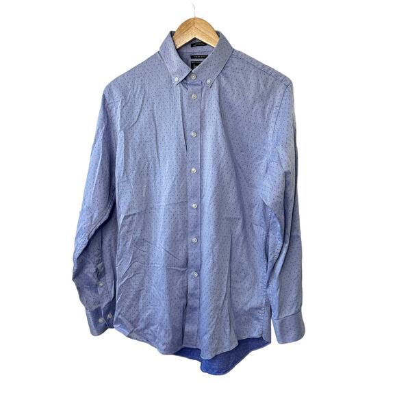 Neiman Marcus Blue Print TRIM Fit 100% Cotton Button-Up Shirt 15 1/2 32/33 - Picture 1 of 8